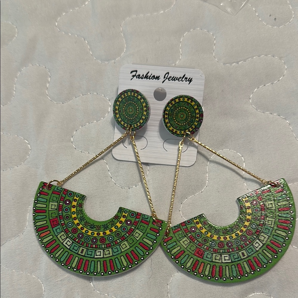 Fashion Jewelry Green and Gold Bohemian Earrings